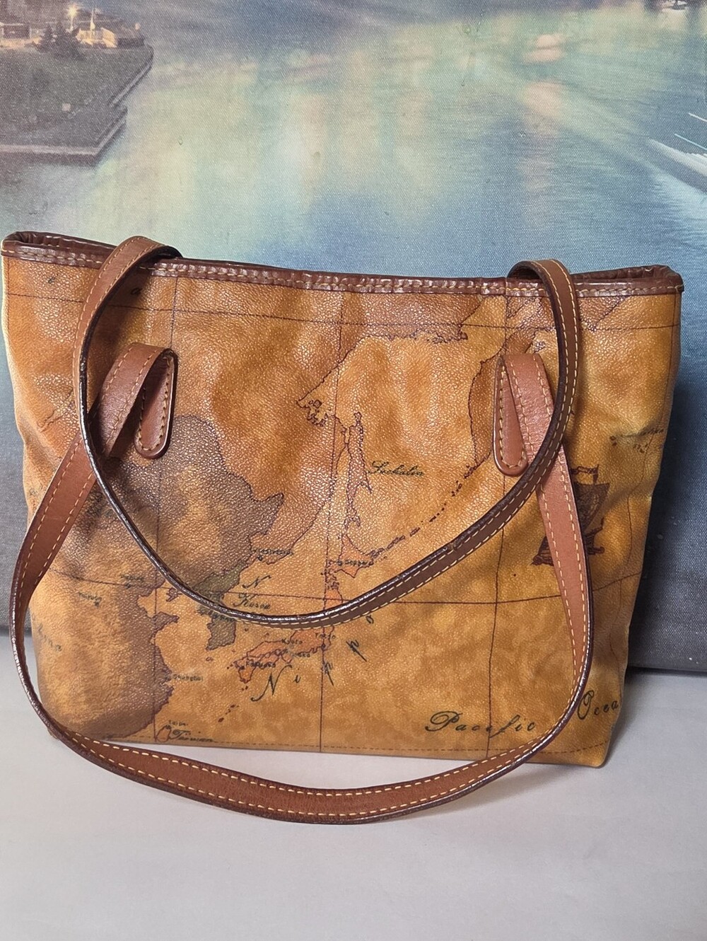 Alviero Martini 1A Classe Map Print Tote EUC - Picture 5 of 16
